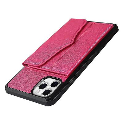 Svart iPhone 12/12 Pro støtsikkert telefondeksel for lommebok for kortspor Rose rød