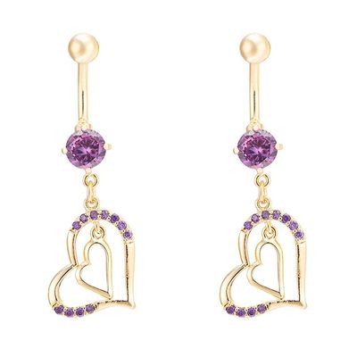 Ruili Diamante Dobbelt Kærlighed Heart Navle Ring Spænde Nail forgyldt lilla zircon