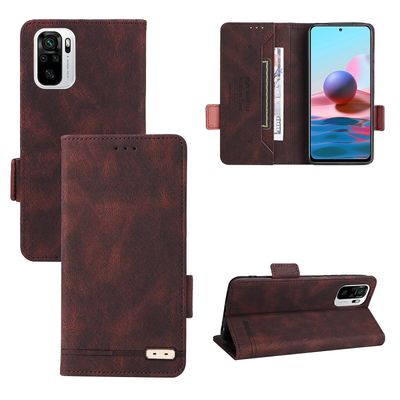 Gangxun Etui til Xiaomi Redmi Note 10 4g læderetui Folio Flip med kreditkortspor Etui Coque Brown
