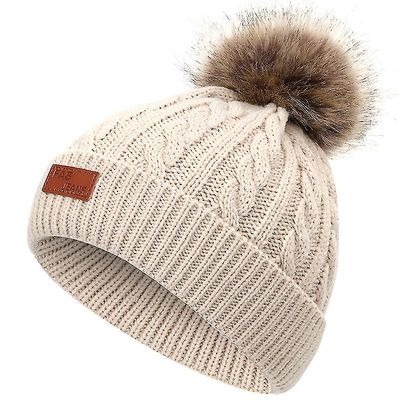 Mikasa Toddler Baby Kids Strikket Hue Aftagelig Beige