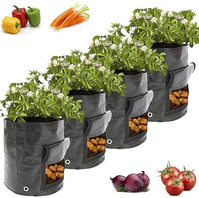 Xqday Kartoffel Grow Planter Bags.4 Stk 10 Gallon Vegetabilsk Plantning Pose Befrugtning Stof Pot Vandtæt Pe Havearbejde Dyrkning Container med fla...