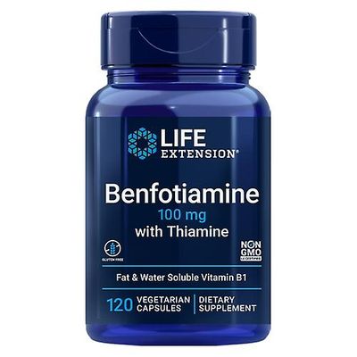 Life Extension Elämän pidentäminen Benfotiamiini tiamiinilla, 100 MG, 120 korkkia (1 kpl pakkaus)