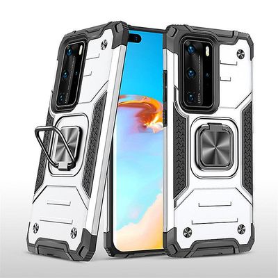 Stødsikker rustning sag for Huawei p40 lite/nova6 se med støttefod all inclusive dække sølv rpc1110