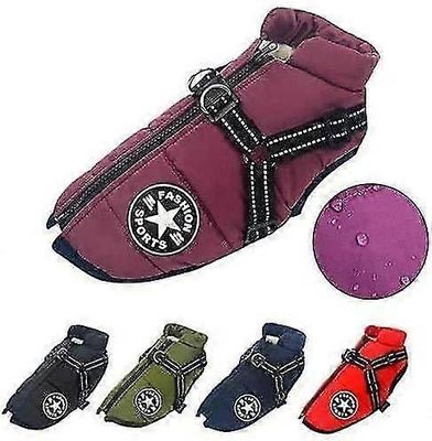 Suuri lemmikkieläinten koiran takki valjailla talvi lämpimät koiran vaatteet vedenpitävä - s Musta M