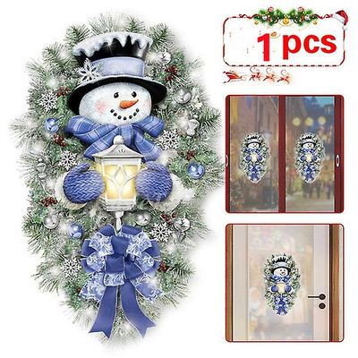 Witdreamer 1pc Velkommen Snemand Krans Klistermærker Jul Home Door Wall Decals 45*60CM