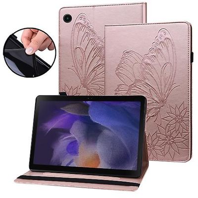 Funspace Samsung Galaxy Tab A8 Big Butterfly Kohokuvioitu nahkatablettikotelo Ruusu kullan