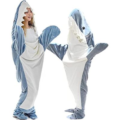 Yan Jun Shark teppe voksen, hai teppe hettegenser, hai onesie teppe, hai teppe super myk koselig flanell hettegenser sovepose Blå L - 66.9 Inch Long