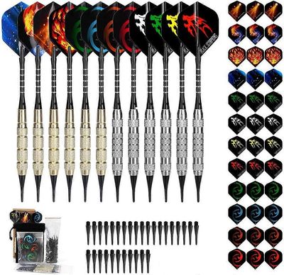 Muovinen kärkitikka, 18G pehmeäkärkinen tikkasarja elektroniselle tikkataululle, 12 tikkaa 36 lennolla ja 100 kärjellä, 20 kumista O-rengasta