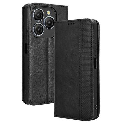 varten Blackview Shark 9 5G nahkakotelo lompakkoteline retro tekstuuri puhelimen kansi - musta Monivärinen Black