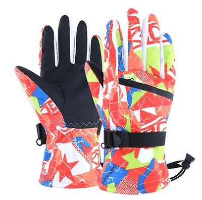 Lauwodun Cykling Touch Screen Ski Handsker Udendørs Fleece Varme handsker Vinter læderhandsker Ridning - Orange Graffiti M