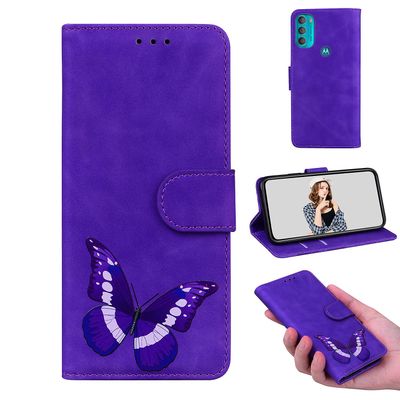 Etui til Motorola Moto G71 5g Butterfly Cover Premium Læder Magnetisk- Pink Lilla