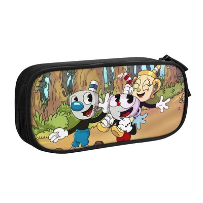 Cuphead Brother Mugman Penaali Suuri kapasiteetti Kaksikerroksinen kynälaukku Koulun paperitavarat Pussin järjestäjä Toimistotarvikkeet Pencase lap...