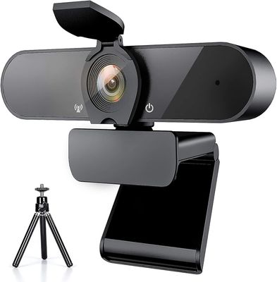 1080p webcam, webkamera med mikrofon og stativ og privatlivsdæksel, Full Hd laptop webcam 360 graders panoramawebcam til optagelse, opkald (sort)