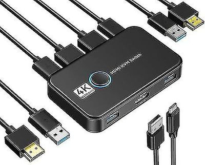 USB Kvm -kytkin HDMI 2 tietokoneelle, jotka jakavat yhden HD-näytön ja näppäimistön hiiren tuen 4k 60hz