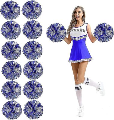 12kpl cheerleading pom poms sormenrei'illä metallinen folio cheer pom poms Suuri Blue Silver