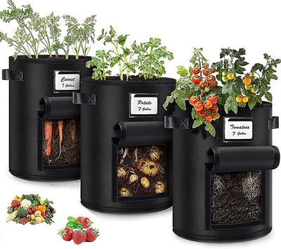 Xqday Plant Grow Tasker 3 Pack 7 Gallon Havearbejde Plant Containers Tasker, åndbare nonwovens Stof Plant Potter med håndtag, vokse poser til plant...