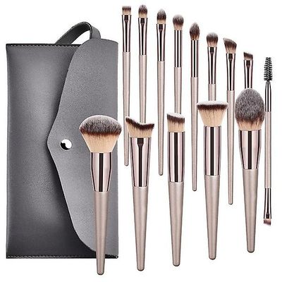 14stk / sæt Champagne Makeup Børster Sæt Til Kosmetisk Foundation Pulver Blush Eyeshadow Kabuki Blending Make Up Brush Beauty Tool