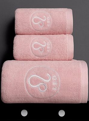 Tolv konstellationer ren bomuld plus tykt badehåndklæde håndklæde tredelt sæt, Pink Leo