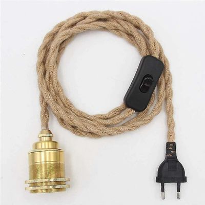 Vintage Hamppu köysi riipus Lamppu Sarja kytkin pistorasia Diy Yksi pää roikkuva valo köysi socket tekstiili johto sisustus valaistus makuuhuoneen ...