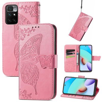 Gangxun Kompatibel med Xiaomi Redmi 10 Case Flip Cover Emboss Butterfly Soft Tpu Stødsikker Shell Slim - Pink
