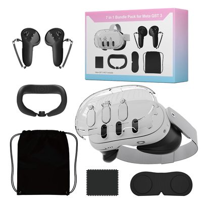 Frusde 4 stk Sett tilbehør til Meta Quest 3, Quest 3 VR Clear Pc Face Cover, Controller Grip Cover, Face Pad Cushion, Beskyttende linsedeksel 1 sett