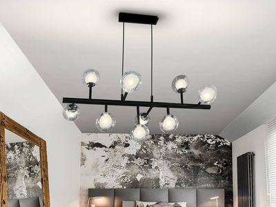 Schuller Lighting Schuller Altais - 9 Light Dimmable Crystal Multi Arm Loft Vedhæng med fjernbetjening Mat sort, krom, G9