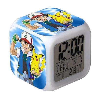 Wekity Pikachu fargerik vekkerklokke LED firkantet klokke Digital vekkerklokke med tid, temperatur, alarm, dato