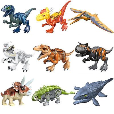 9kpl Jurassic Dinosaur Rakennuspalikat T-rex Velociraptor Mosasaurus Triceratops Toimintahahmot Lasten lelut Lahjat