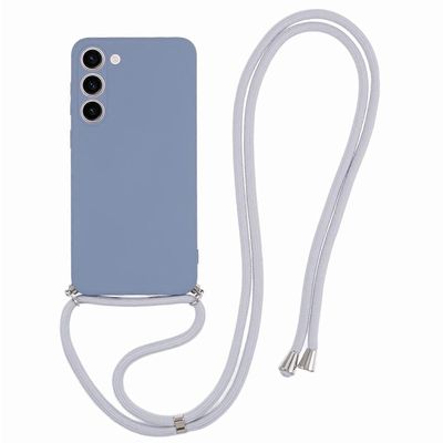 Samsung Galaxy S23 TPU -kotelolle kumitettu puhelimen kansi pitkällä kaulanauhalla Laventeli harmaa