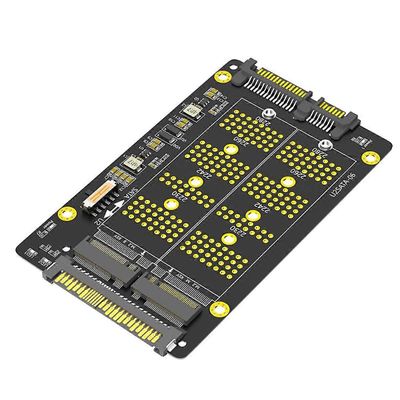 2 in 1 -yhdistelmä M.2 (NGFF) NVME PCI-E SSD - U.2 SFF-8639 & M.2 (NGFF) SATA SSD - SATA -sovitin Musta
