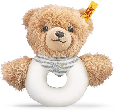 Steiff Baby Nursey Sleep Well Grå Teddy Bear Grepp Leksak Rattle 12cm Vit