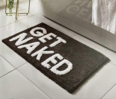 Yuzee HANKI NAKED mustavalkoinen kylpymatto tukee vettä imevää kylpyhuonemattoa ponnahdusikkunalla Hanki alasti kirjaimet Super Soft &; Non Slip (m...