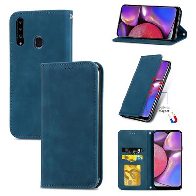 Gangxun Sag til Samsung Galaxy A20s Magnetisk Lukning Læder Tegnebog Cover Housse Etui Shockproof - Blå