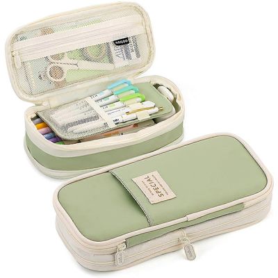 Penaali, suuri kapasiteetti, opiskelijoille ja aikuisille, esteettinen vetoketjullinen kotelo kouluun ja toimistoon, vihreä