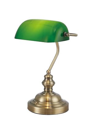 Inspired Lighting Morgan Bankfolk Bordlampe 1 Lys E27 Antikke Messing, Grønt Glas