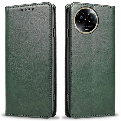 Realme 11x 5G / 11 5G (Global) -kotelolle ohut istuva PU-nahkainen matkapuhelimen suojus Vihreä Realme 11 5G (Global)