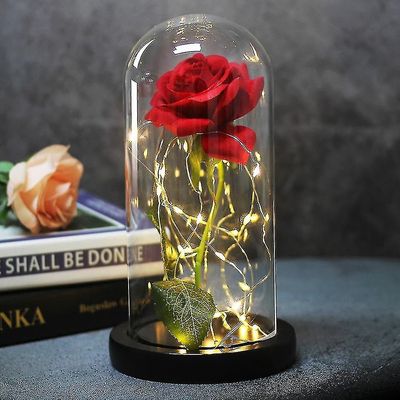 Suren Led Skønhed og udyret Rød Rose Glas Flaske Evig Rose julegave Boligindretning Valentinsdag