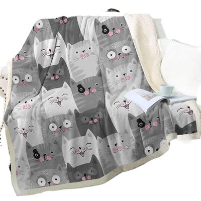 Söpö kissapeitto Kawaii Cat Lover Lahja Muhkea Sherpa-peitto Lämmin kevyt pehmopas ympyräpeitto 10 Flannel 100*130cm