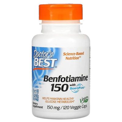 Doctor's Best Lääkärin paras Benfotiamiini BenfoPure 150mg Vcaps 120: n kanssa