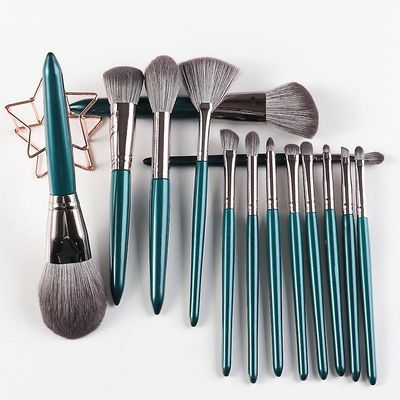 14 Grøn Cloud Makeup Brush Sæt Blødt træ håndtag Skønhed Makeup Tools Begynderens fulde sæt makeup børster Makeup Børster Lanlan 14 opP-pakke