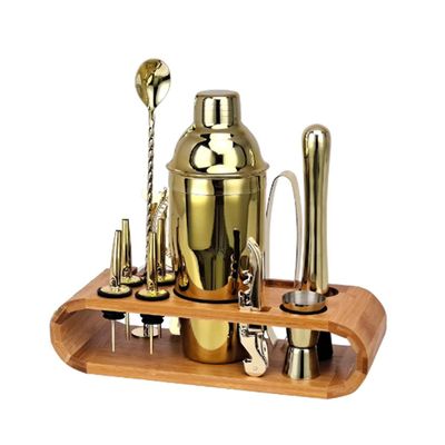Cocktailbaarisetti Mixology Bartender Kit: 12-osainen baarityökalusarja tyylikkäällä bambujalustalla (kultainen) Kultaa