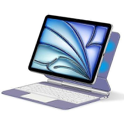Laitteelle Ipad Air 11 (2024) (m2) Bluetooth-näppäimistö magneettinen jousitus pc+pu nahkainen tablettikotelo - violetti