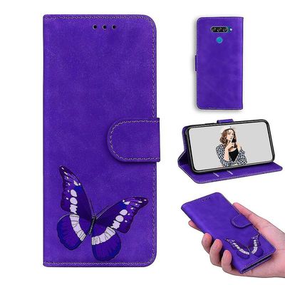 Etui til Lg K50 / Q60 Butterfly Cover Premium Læder Magnetisk- Pink Lilla