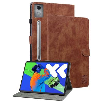 Lenovo Tab P12 Pro 12.7 2025 Xiaoxin Pad Pro 12.7 (2025) -koteloille Tiger Imprint naarmuuntumaton PU Lea Monivärinen Brown