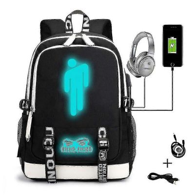 Reput billie eilish kuvio usb ladattava reppu opiskelija koululaukku ulkoreppu väri-2