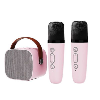 Bærbar karaokemaskin Bluetooth-høyttaler med 2 trådløs mikrofon for voksne barn Rosa