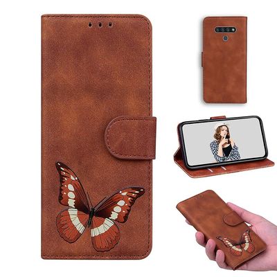 Etui til Lg Stylo 6 Butterfly Cover Premium Læder Magnetisk- Pink Brown
