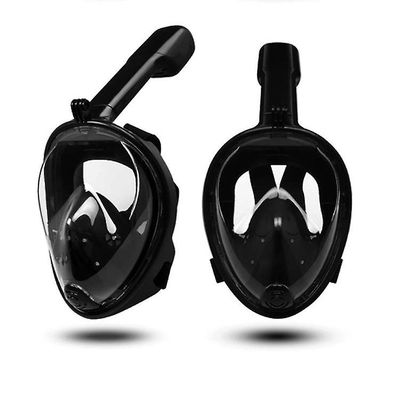 Kissqiqi full ansikt snorkel maske, 1pcs snorkling dykking maske med action kamera mount Svart S-M