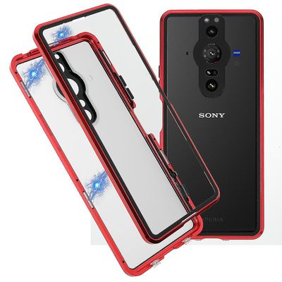 Sony Xperia Pro-i metallirunko + karkaistu lasi + PC matta hybridikansi Pudotussuojattu hyvin suojattu magneettinen suljin Punainen