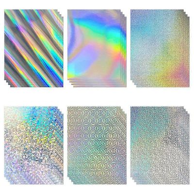 24 arkkia holografinen kartonki 8.5x11in, 250gsm / 92lb 6 sekoitettua tyyliä metallinen kartonki kiiltävä iride Monivärinen